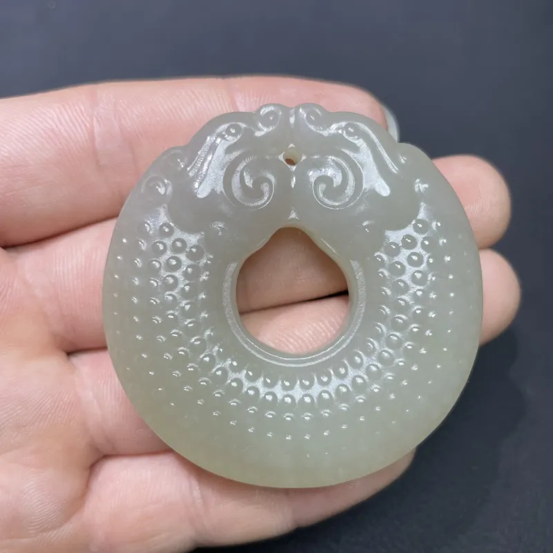 BUDOUXIAOAI Hetian Jade Handheld Piece White Jade/Pale Greenish White Jade Unisex-1