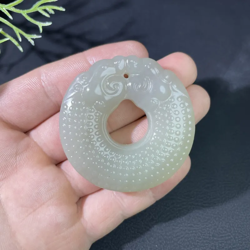 BUDOUXIAOAI Hetian Jade Handheld Piece White Jade/Pale Greenish White Jade Unisex-7