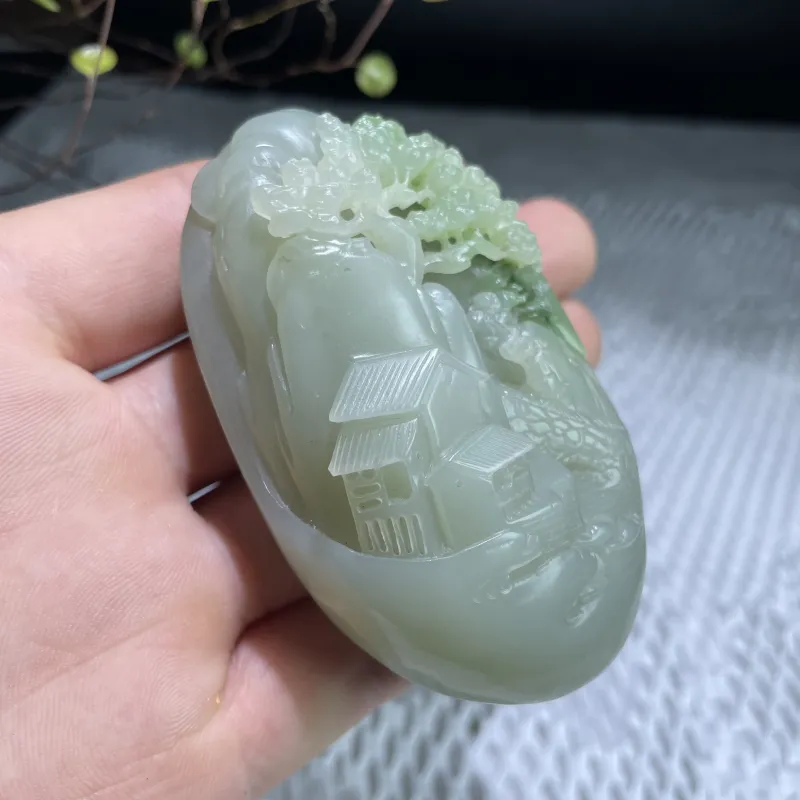 BUDOUXIAOAI Hetian Jade Handheld Piece Green Jadeite Men's-3