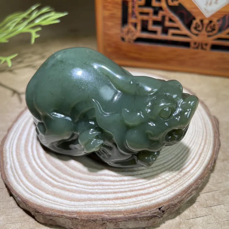 BUDOUXIAOAI Hetian Jade Handheld Piece Green Jade Unisex-4