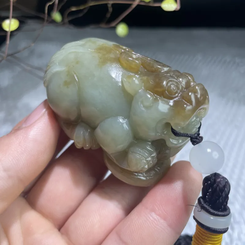 BUDOUXIAOAI Hetian Jade Handheld Piece White Jade/Pale Greenish White Jade Men's-2