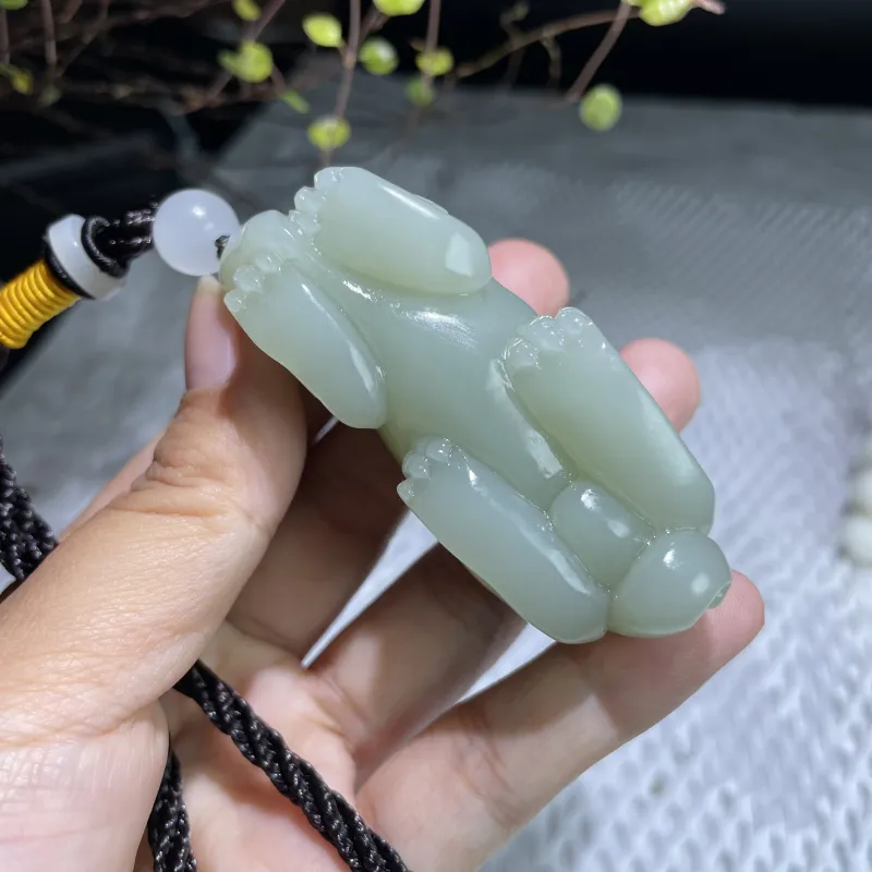BUDOUXIAOAI Hetian Jade Handheld Piece White Jade/Pale Greenish White Jade Men's-4