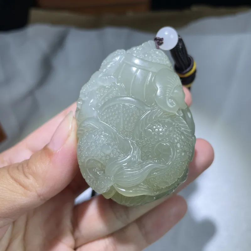 BUDOUXIAOAI Hetian Jade Handheld Piece Green Jadeite Men's-5