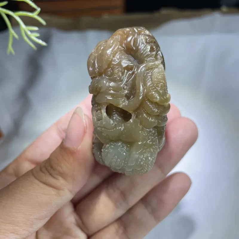 BUDOUXIAOAI Hetian Jade Handheld Piece Sugar Jade Men's-3