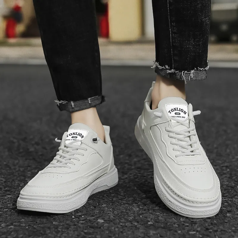 Tonlion Casual Shoes Men Low Top White/Beige-4