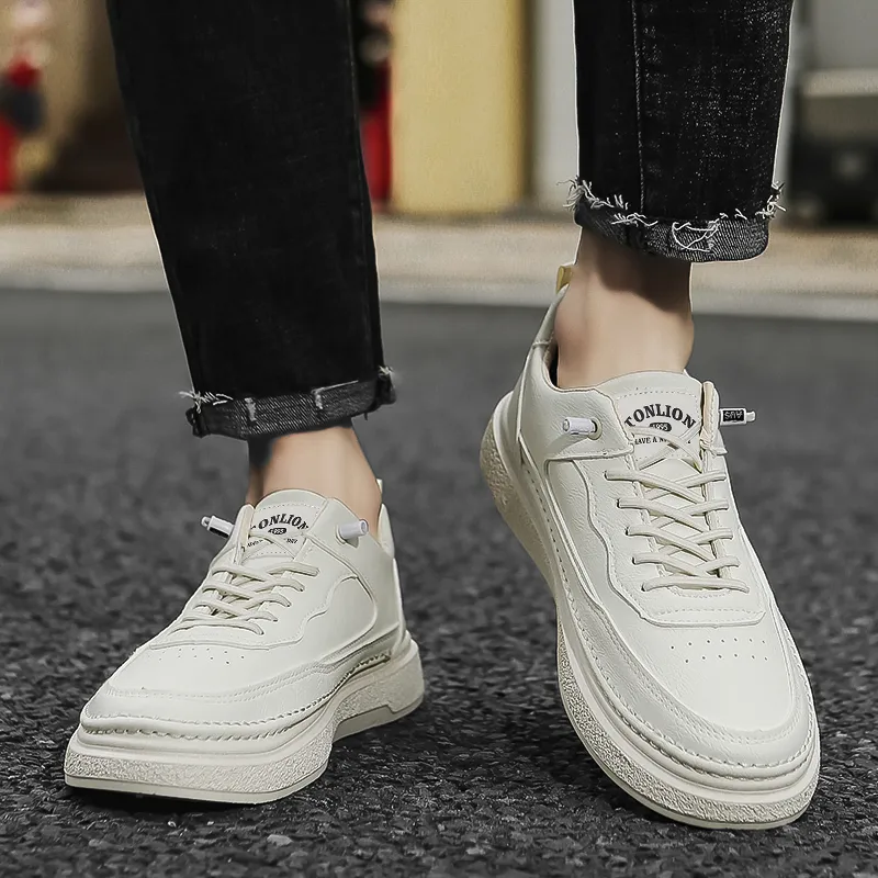 Tonlion Casual Shoes Men Low Top White/Beige-13