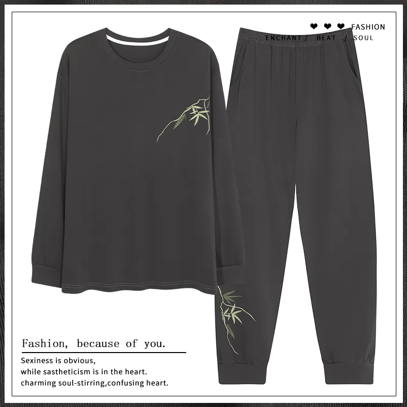 MADALLO Pajama Set Men's Dark Gray Bamboo Leaves-1