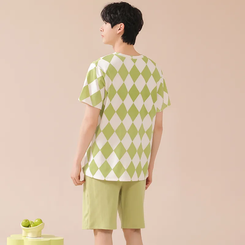 MADALLO Pajama Set Men's Green White Plaid-6