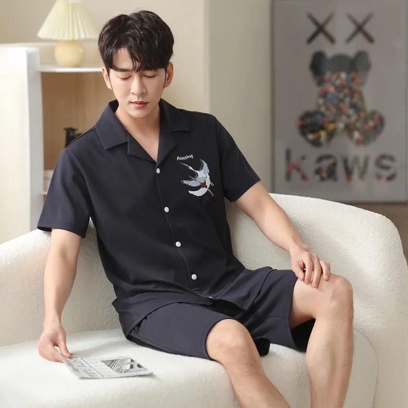 MADALLO Pajama Set Men's Black Crane-7