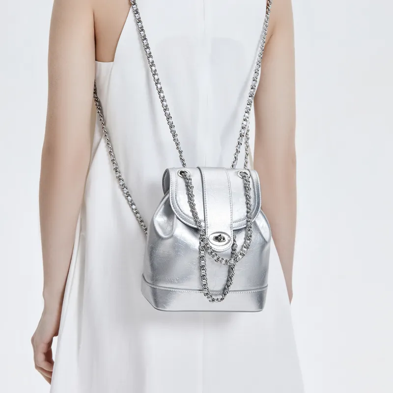 FOXER Synthetic Leather Backpack Women's Silver-3