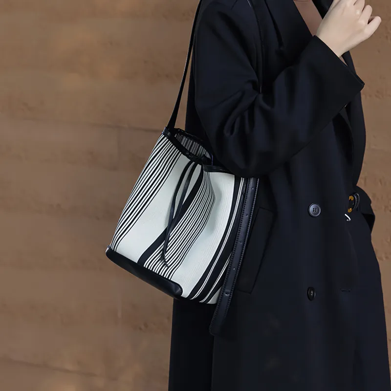 FOXER Fabric, Synthetic Leather Shoulder Bag Women's Black & White-2