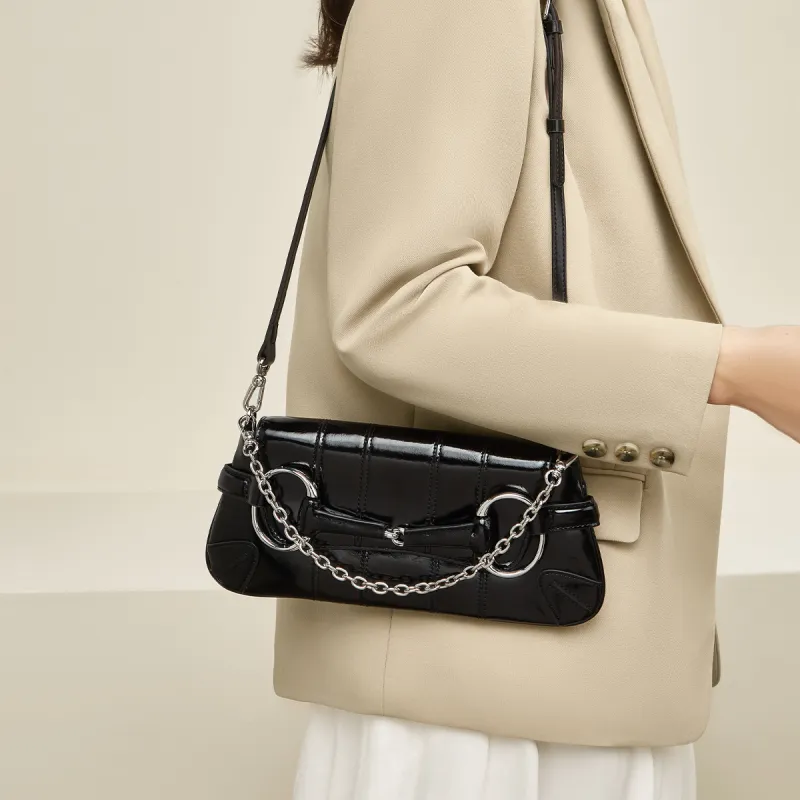 FOXER Cow Leather With Synthetic Leather Shoulder Bag Women's Silver-15