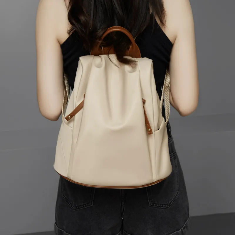 FOXER Fabric, Synthetic Leather Backpack For High School And University Students Women's Apricot-5