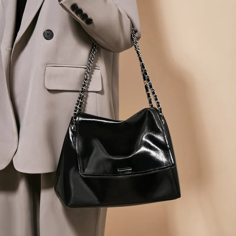 FOXER Synthetic Leather Shoulder Bag Large Size Women's Black-6