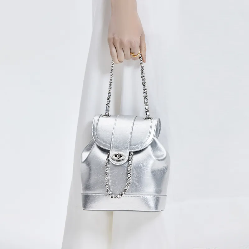 FOXER Synthetic Leather Backpack Women's Silver-4