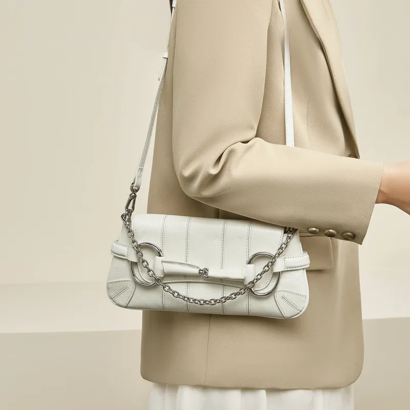 FOXER Cow Leather With Synthetic Leather Shoulder Bag Women's Silver-8