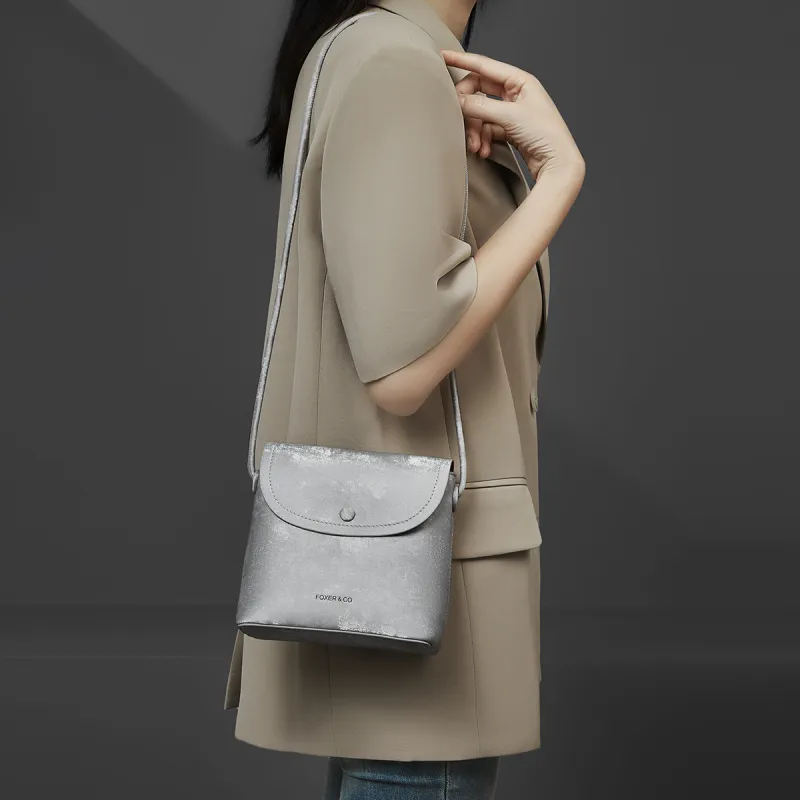 FOXER Synthetic Leather Shoulder Bag Regular Women's Silver Shadow Iridescent-3