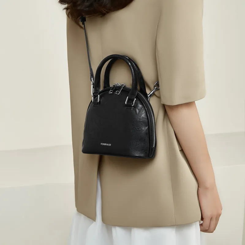 FOXER Synthetic Leather Patchwork With Cow Leather Zip Closure Handbag Regular Women's Silver/Black-6