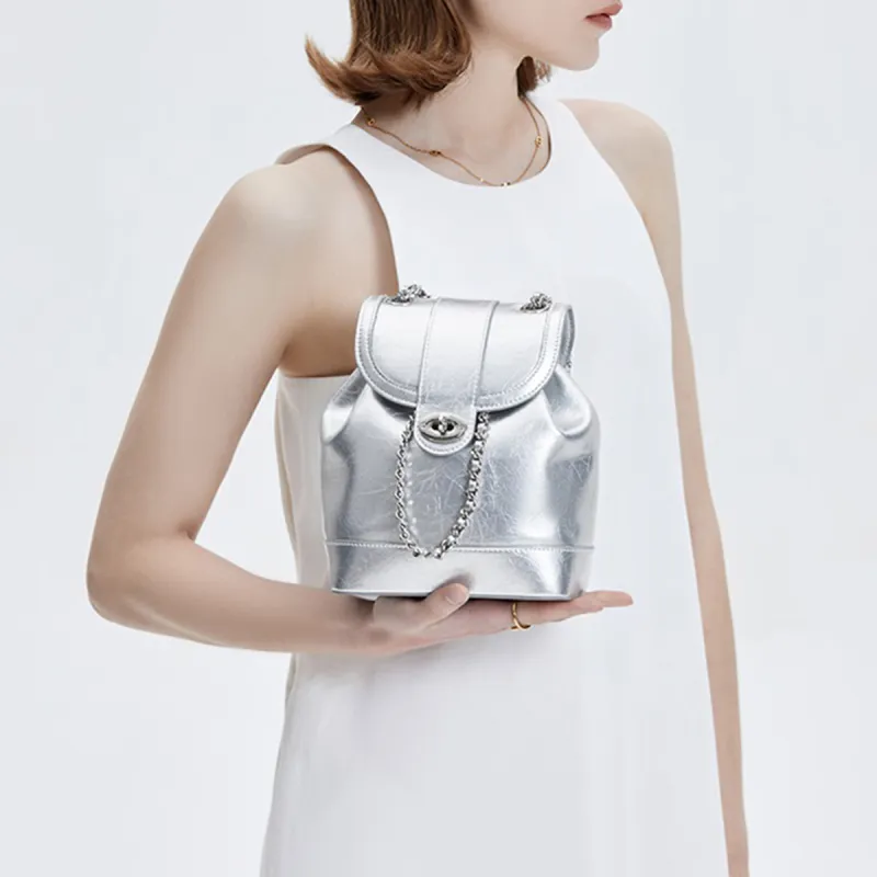 FOXER Synthetic Leather Backpack Women's Silver-2