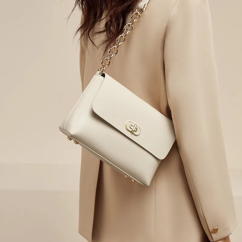FOXER Cow Leather Premium Fashion Refined Summer Travel Women's Bag Regular Women's Milkshake White/Caramel-3