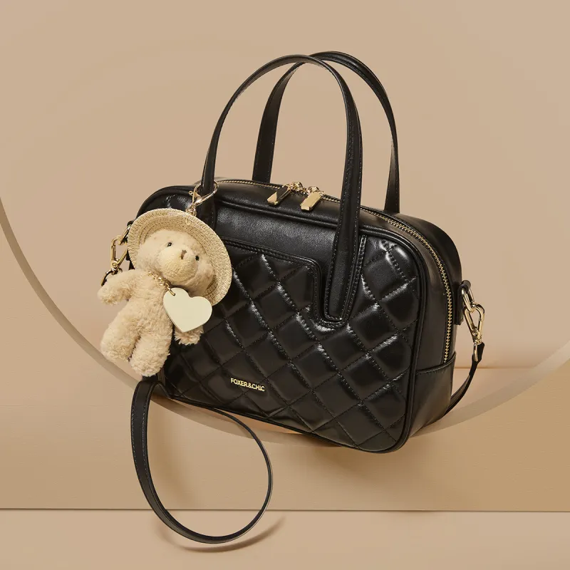 FOXER Cow Leather, Synthetic Leather Handbag Women's White/Black-6