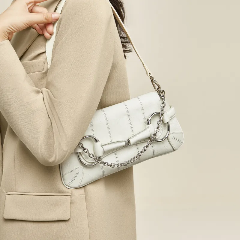 FOXER Cow Leather With Synthetic Leather Shoulder Bag Women's Silver-11