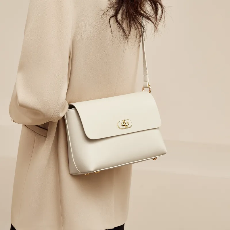 FOXER Cow Leather Premium Fashion Refined Summer Travel Women's Bag Regular Women's Milkshake White/Caramel-5