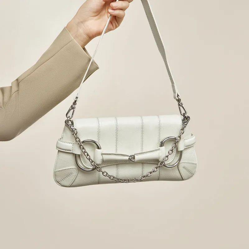 FOXER Cow Leather With Synthetic Leather Shoulder Bag Women's Silver-10