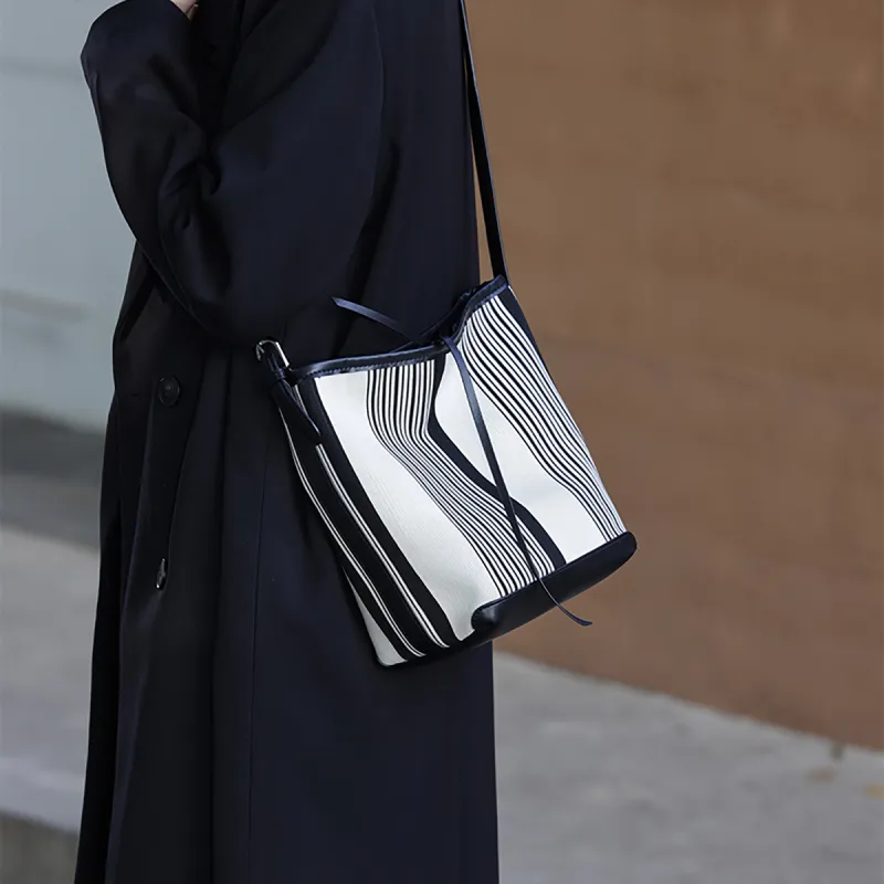 FOXER Fabric, Synthetic Leather Shoulder Bag Women's Black & White-1