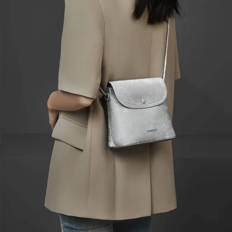 FOXER Synthetic Leather Shoulder Bag Regular Women's Silver Shadow Iridescent-4