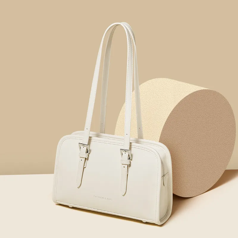 FOXER Synthetic Leather Bowling Bag, Shoulder Bag Women's Khaki/White-9