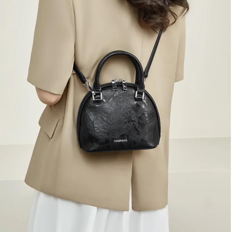 FOXER Synthetic Leather Patchwork With Cow Leather Zip Closure Handbag Regular Women's Silver/Black-7