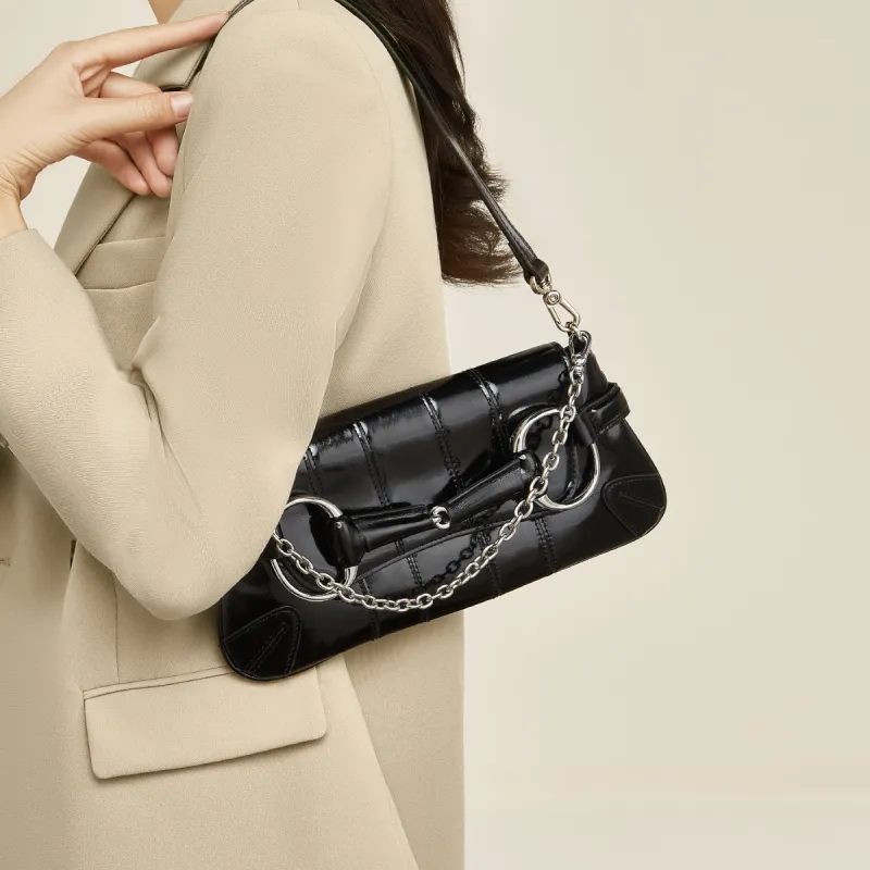 FOXER Cow Leather With Synthetic Leather Shoulder Bag Women's Silver-17