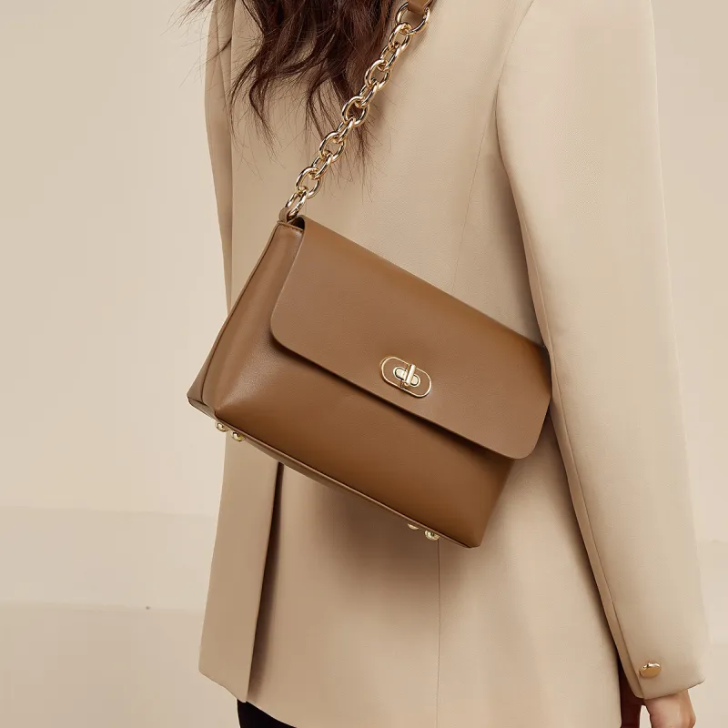 FOXER Cow Leather Premium Fashion Refined Summer Travel Women's Bag Regular Women's Milkshake White/Caramel-14