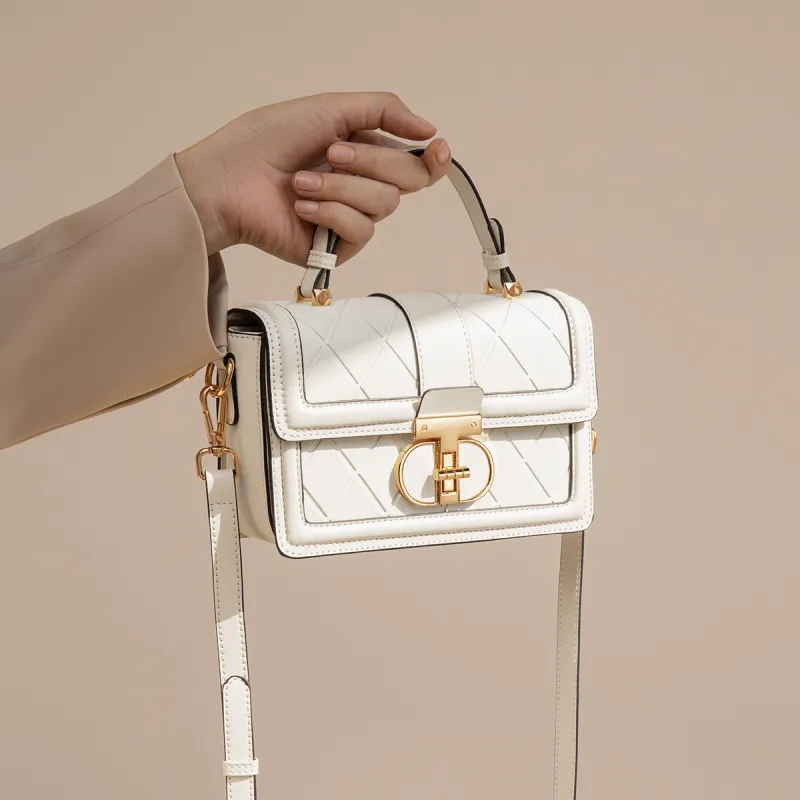 FOXER Cow Leather Shoulder Bag, Handbag, Small Square Bag, Crossbody Bag Large Size Women's Black/White-6
