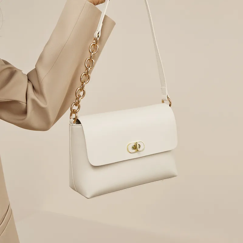 FOXER Cow Leather Premium Fashion Refined Summer Travel Women's Bag Regular Women's Milkshake White/Caramel-4