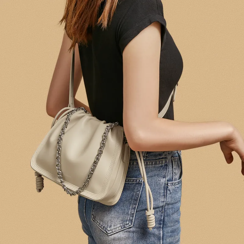 FOXER Synthetic Leather Shoulder Bag Regular Women's Cookie Yellow/Ecru-6