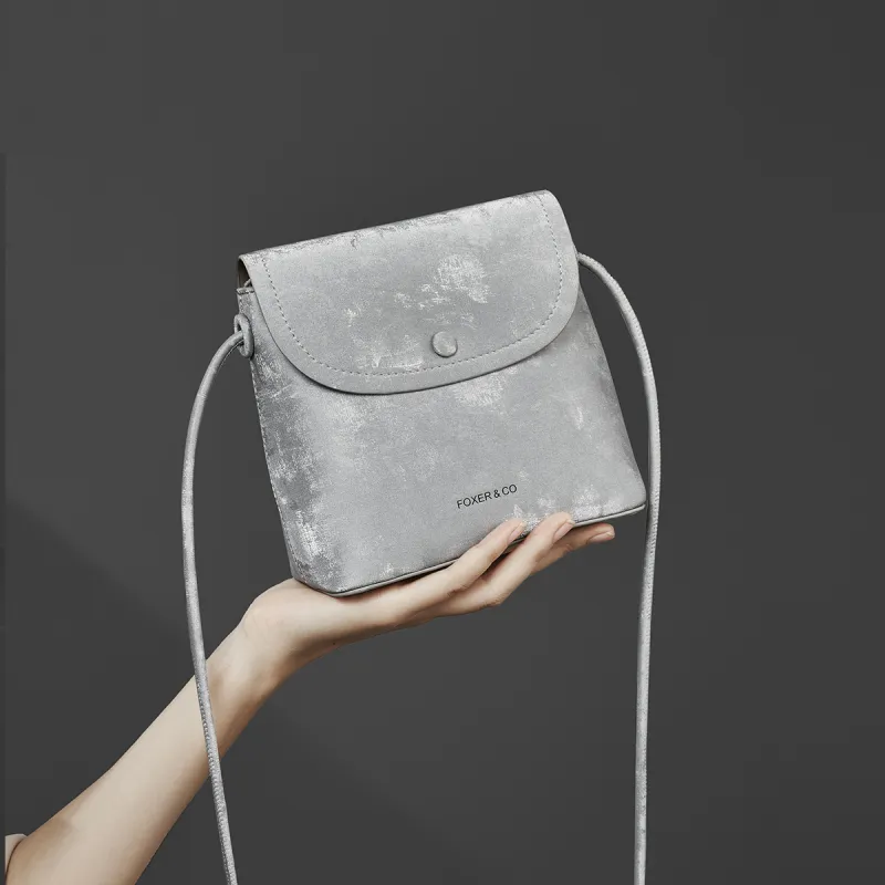 FOXER Synthetic Leather Shoulder Bag Regular Women's Silver Shadow Iridescent-2