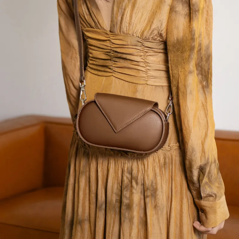 FOXER Cow Leather Crossbody Bag Small Size Women's Brown/Black-2