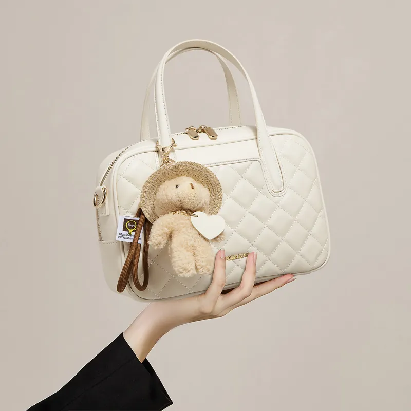 FOXER Cow Leather, Synthetic Leather Handbag Women's White/Black-3