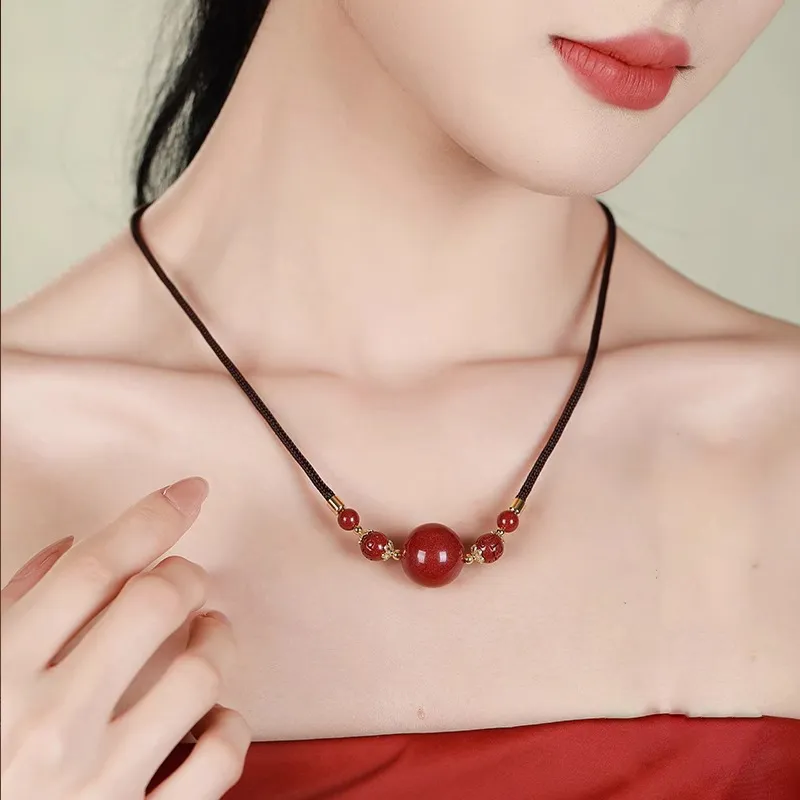 Bubble Scallops Reconstructed Cinnabar Jade Necklaces Unisex-4