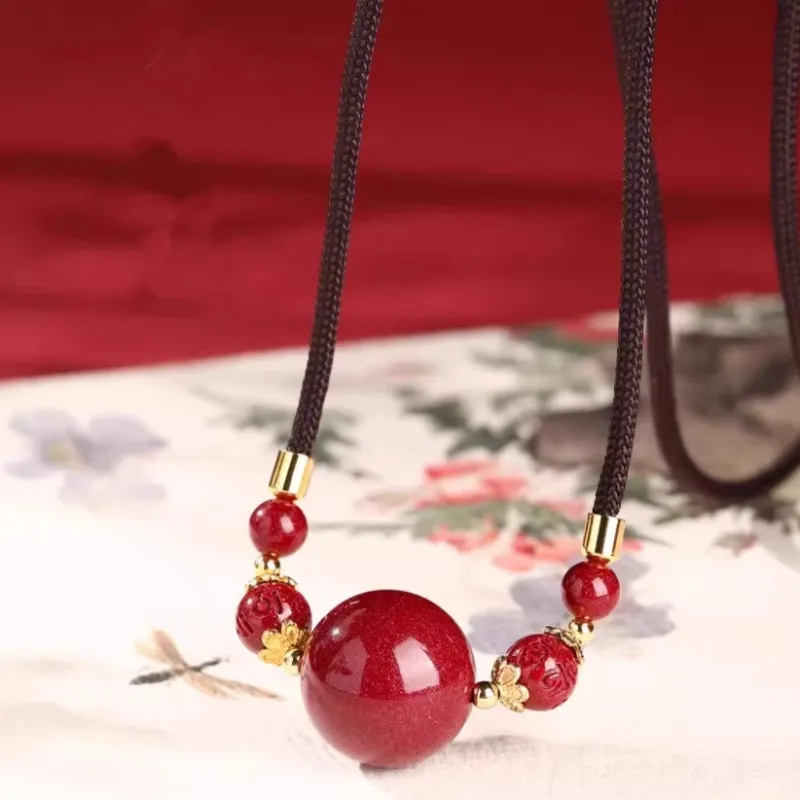 Bubble Scallops Reconstructed Cinnabar Jade Necklaces Unisex-2