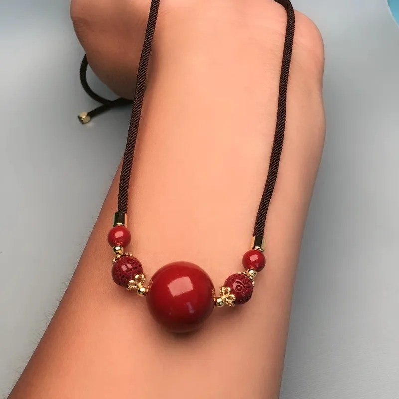 Bubble Scallops Reconstructed Cinnabar Jade Necklaces Unisex-5