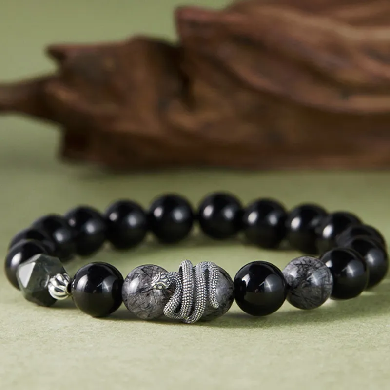 Bubble Scallops Obsidian Bracelets Unisex-6