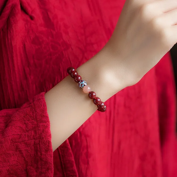 Bubble Scallops Reconstructed Cinnabar Jade Bracelets Unisex-3