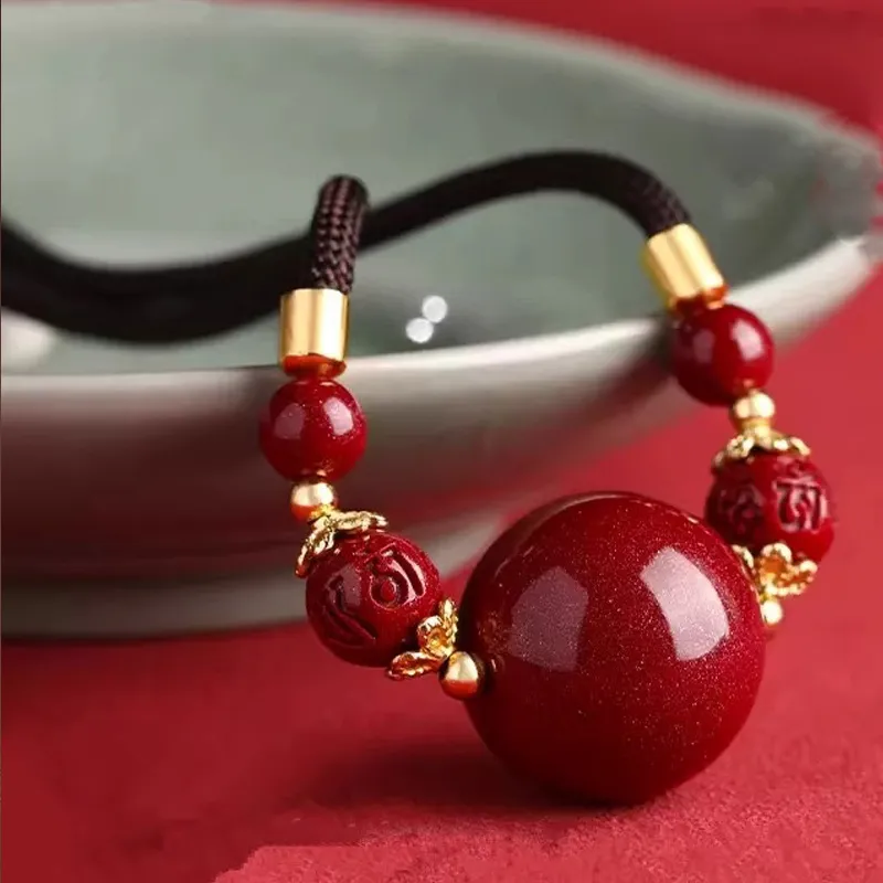 Bubble Scallops Reconstructed Cinnabar Jade Necklaces Unisex-1