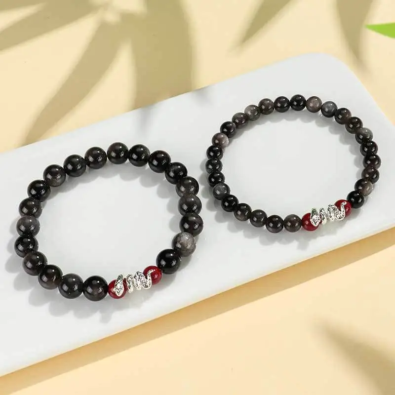Bubble Scallops Obsidian Bracelets Unisex-8