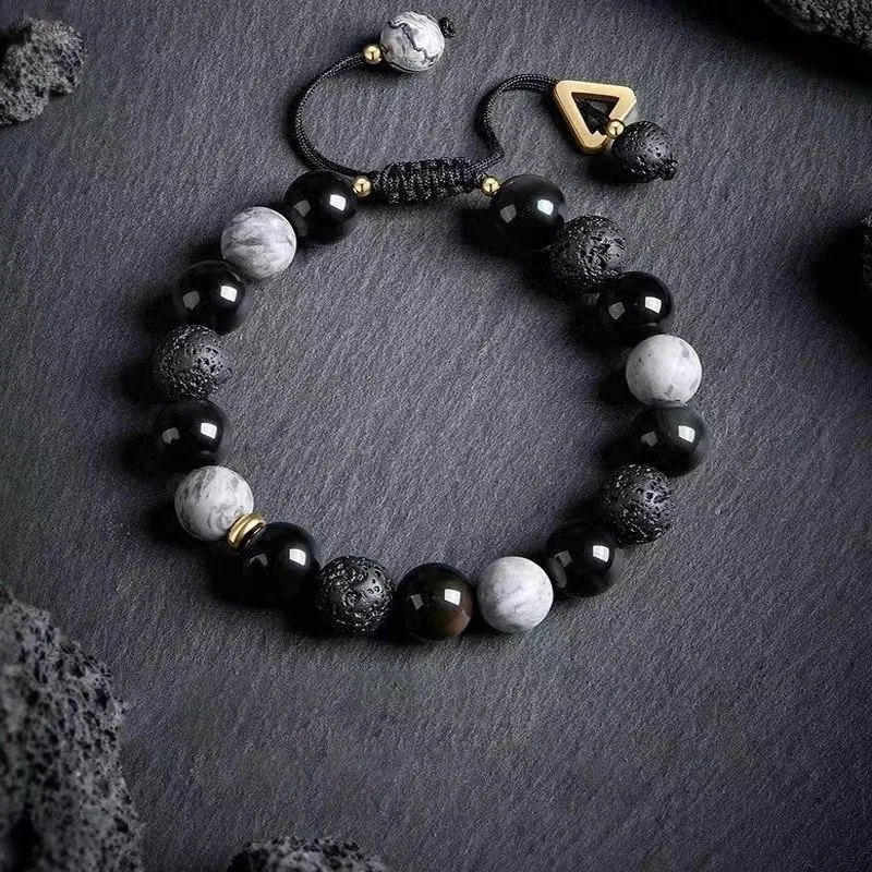 Bubble Scallops Obsidian Bracelets Unisex-1