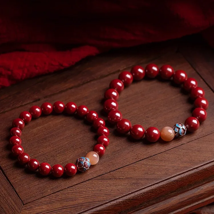 Bubble Scallops Reconstructed Cinnabar Jade Bracelets Unisex-5