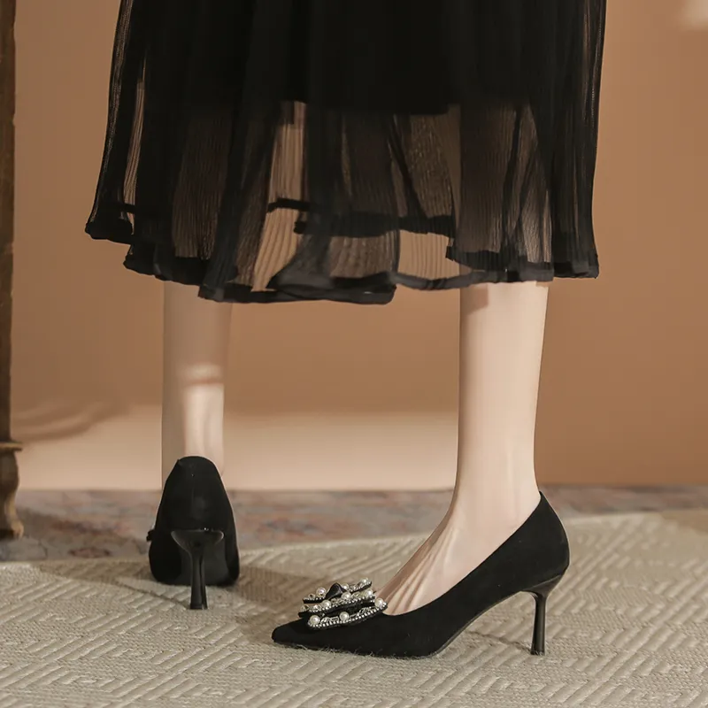 City Camel Slim Heel High Heels Women's Black-3